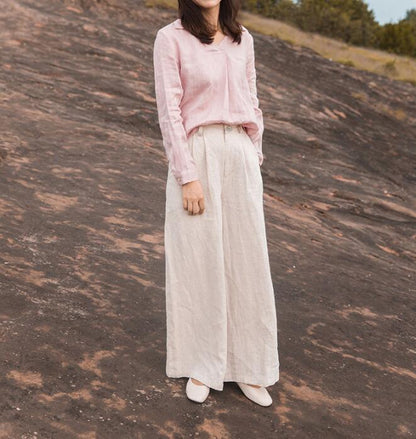 White Linen Wide Leg Women Casual Pants SJ97235 VPPBUY shop