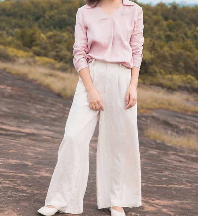 White Linen Wide Leg Women Casual Pants SJ97235 VPPBUY shop