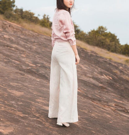 White Linen Wide Leg Women Casual Pants SJ97235 VPPBUY shop