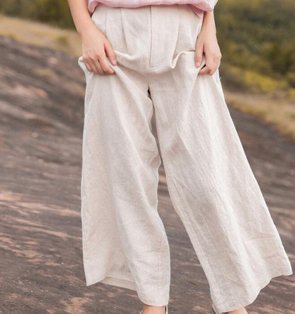 White Linen Wide Leg Women Casual Pants SJ97235 VPPBUY shop