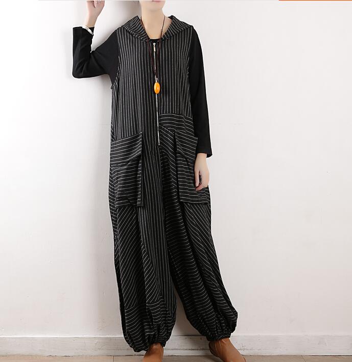 large Pockets Striped Loose Cotton Women Casual Jumpsuits PZ97251 VPPBUY shop