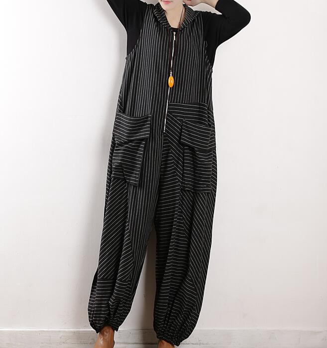 large Pockets Striped Loose Cotton Women Casual Jumpsuits PZ97251 VPPBUY shop