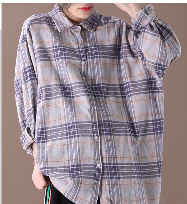 Checked Women Casual Blouse Linen Shirts Loose Blouse Plus Size Women Tops WG961707 VPPBUY shop