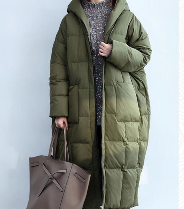 Army Green Women Winter Puffer Loose Duck Down Jackets Long Warm Women Long Down Coat 30125 VPPBUY shop