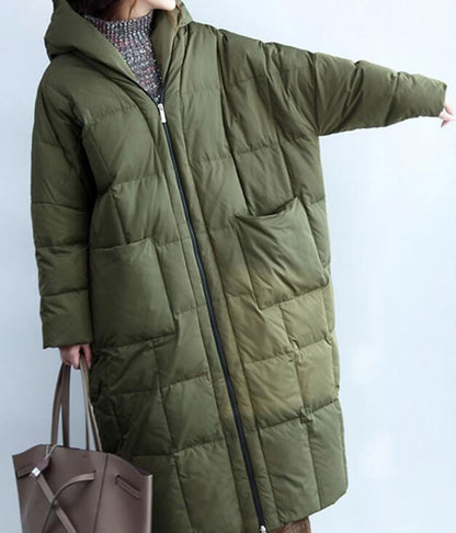 Army Green Women Winter Puffer Loose Duck Down Jackets Long Warm Women Long Down Coat 30125 VPPBUY shop