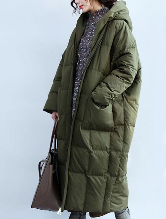 Army Green Women Winter Puffer Loose Duck Down Jackets Long Warm Women Long Down Coat 30125 VPPBUY shop