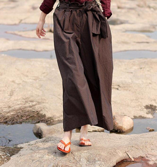 Organic Coffee Women Casual Cotton Wide Leg Pants SJ981106 VPPBUY shop