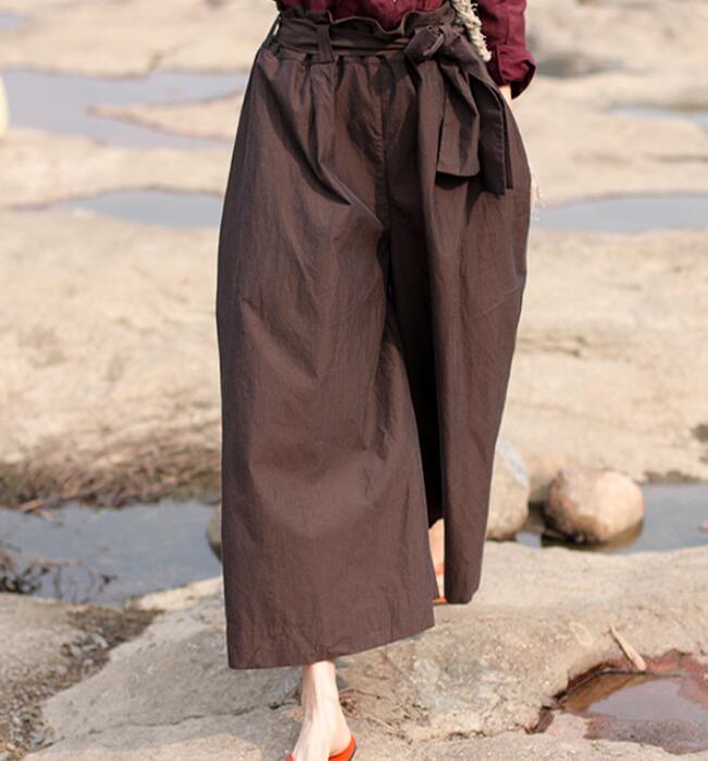 Organic Coffee Women Casual Cotton Wide Leg Pants SJ981106 VPPBUY shop