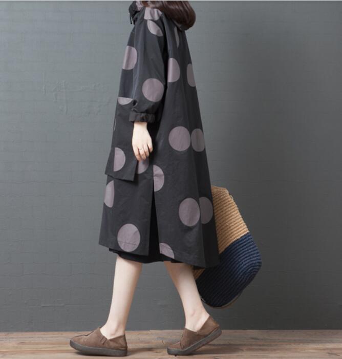 Dotted Spring Women Casual Coat Loose Hooded Parka Plus Size Slit Coat Jacket VPPBUY shop