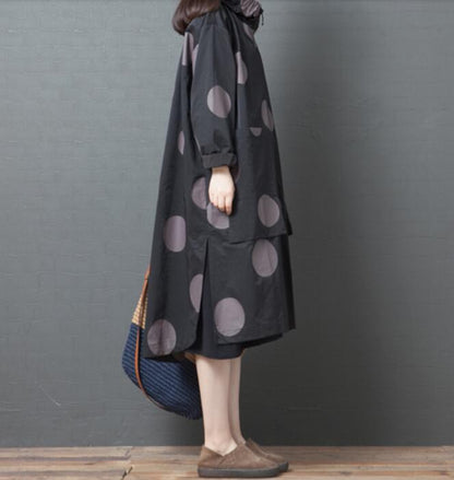 Dotted Spring Women Casual Coat Loose Hooded Parka Plus Size Slit Coat Jacket VPPBUY shop