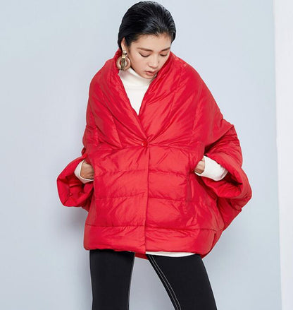 Two Ways Wear Women Jacket, Winter Puffer Coat Cloak, Loose Duck Down Jackets Cape 2239 VPPBUY shop