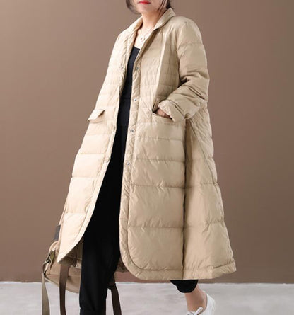 Women Winter A-line Loose Label Collar Side Pockets Down Jacket Women Down Coats VPPBUY shop