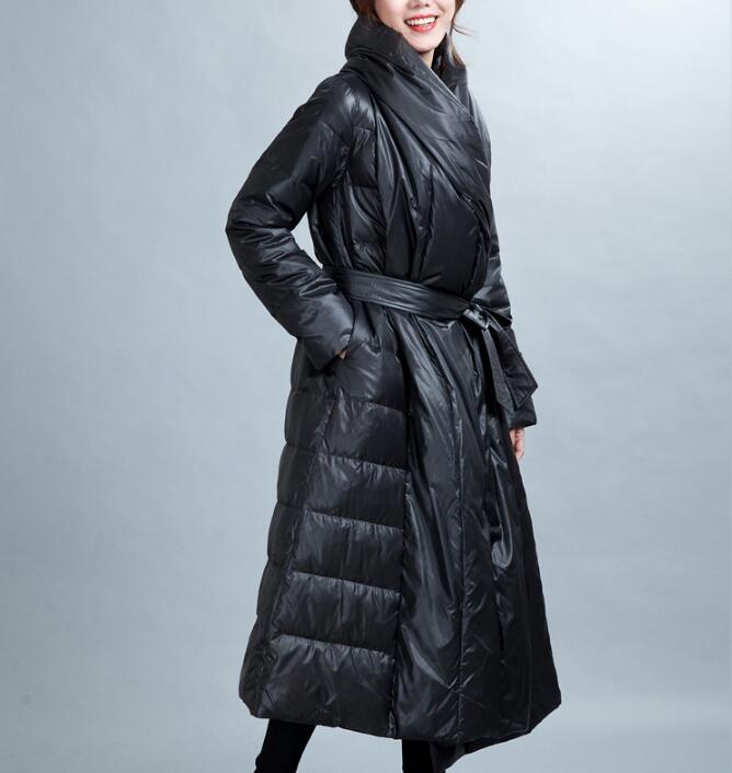 Loose Women Down Puffer Coat Winter 90% Duck Down Jackets With Waist Belt VPPBUY shop