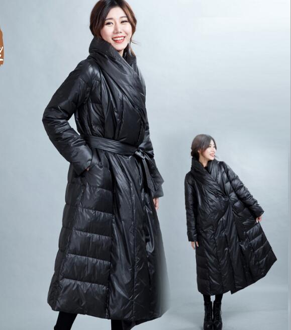 Loose Women Down Puffer Coat Winter 90% Duck Down Jackets With Waist Belt VPPBUY shop