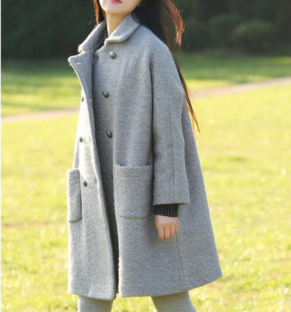 Double Breast Loose A-line Women Coat Winter Wool Coat Plus Size Coat VPPBUY shop