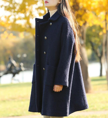 Double Breast Loose A-line Women Coat Winter Wool Coat Plus Size Coat VPPBUY shop