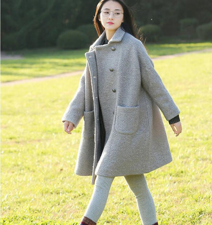 Double Breast Loose A-line Women Coat Winter Wool Coat Plus Size Coat VPPBUY shop