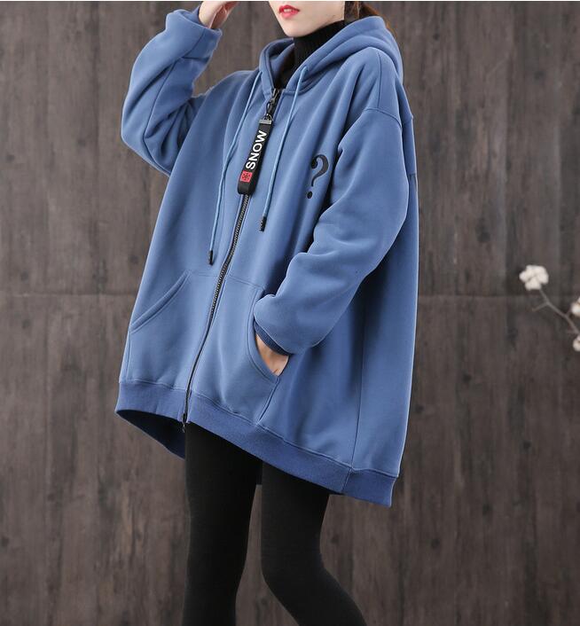 Print Hooded Loose Blouse Spring Tunic Casual Women Zipper Cotton Tops WG961707 VPPBUY shop