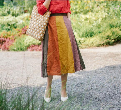 Stripe Elastic Waist Women Skirts Summer Linen Skirts H91413 VPPBUY shop