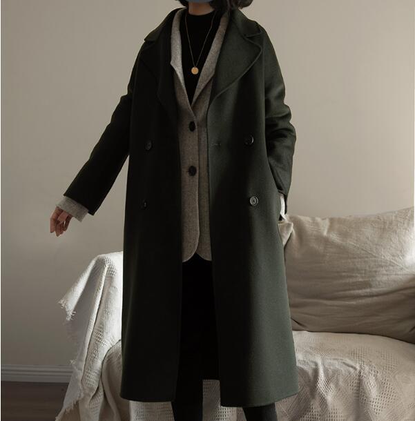 Winter Black Cashere Coats Long Women Wool Coat Jacket VPPBUY shop