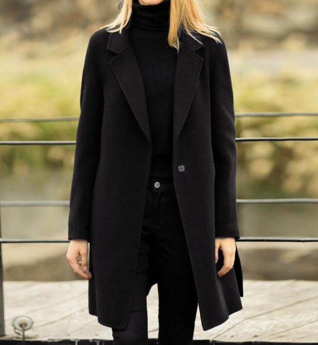 Slit Women Winter Black Vintage Women Wool Coat Jacket 66333 VPPBUY shop