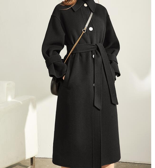 Black Double Face Winter Long Women Handmade Wool Coat Jacket VPPBUY shop