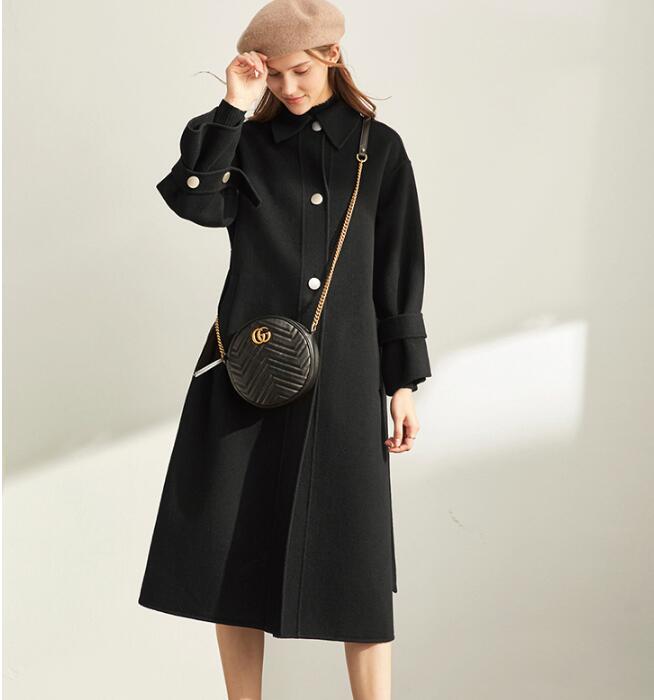 Black Double Face Winter Long Women Handmade Wool Coat Jacket VPPBUY shop