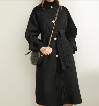 Black Double Face Winter Long Women Handmade Wool Coat Jacket VPPBUY shop