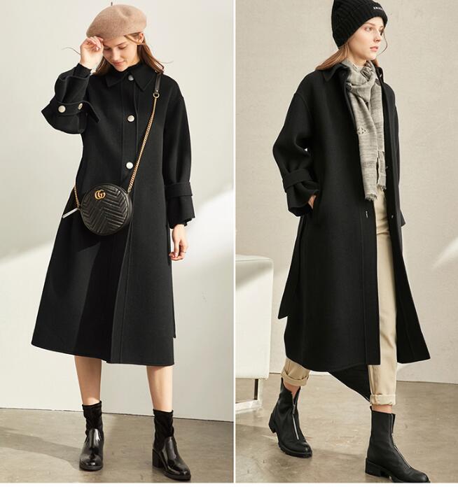 Black Double Face Winter Long Women Handmade Wool Coat Jacket VPPBUY shop