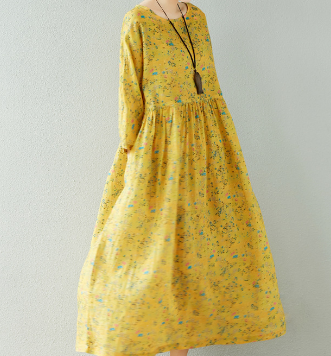 Yellow Floral  Linen loose Summer Women Dress SJ9201229 VPPBUY shop